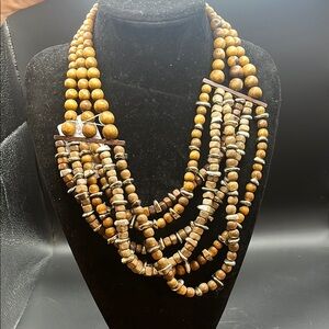 Elegant Multi-Strand Wooden Bead Necklace